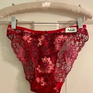 Aubade Vintage Red Lace Panties with Intricate Floral Design